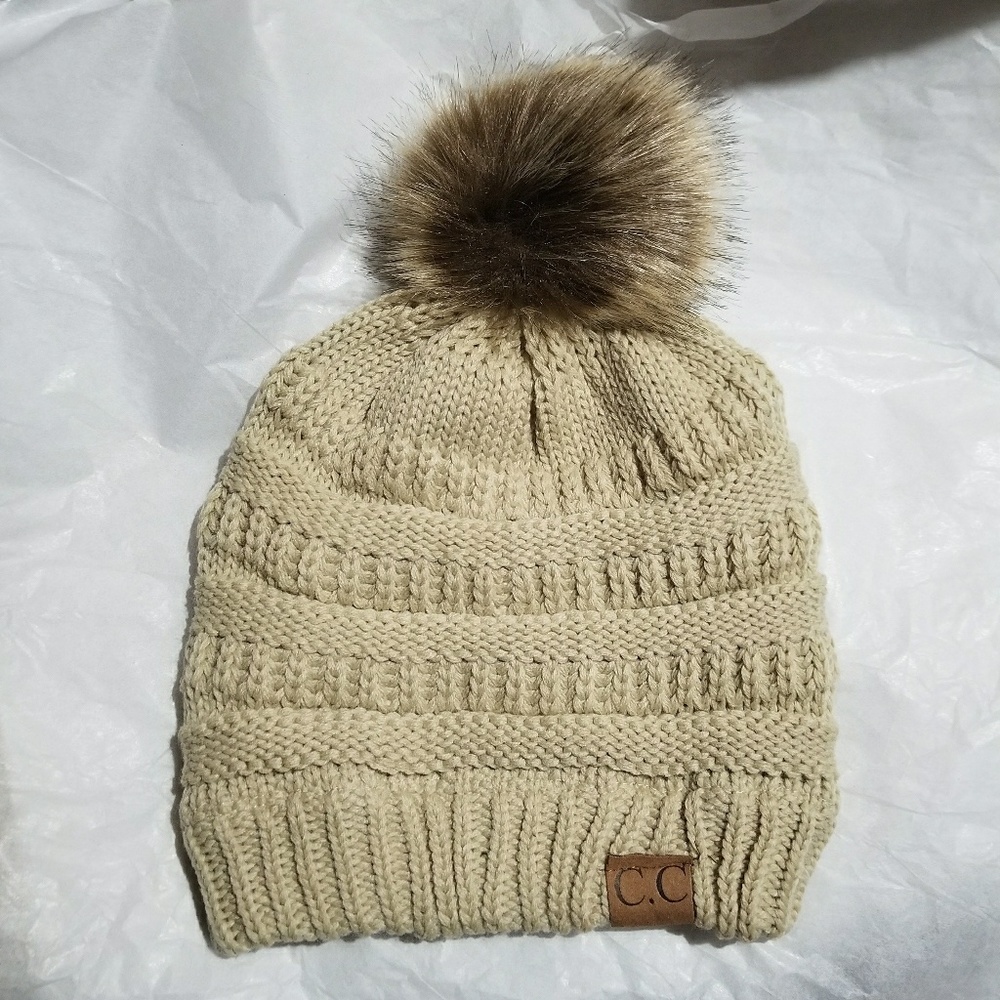 Latte Adult Size Beanie with Pom Pom New